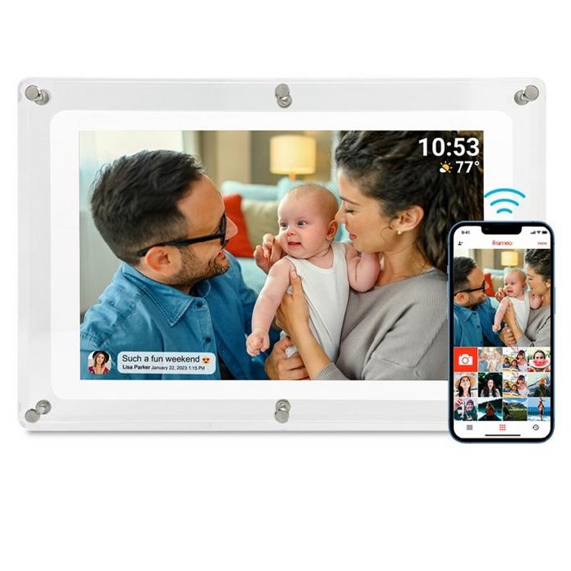 إطار صور رقمي بشاشة لمس مقاس10.1 بوصة وسعة 32 جيجابايت من فريمو، اتصال واي فاي، ZN-DP1006 - أكريليك شفاف